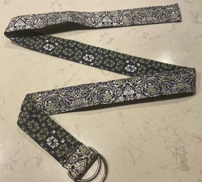 Navy Print Silver Tone D-Ring Belt Women's Organic Cotton Fabric 42.5" x 1.5" - Image 1 of 4