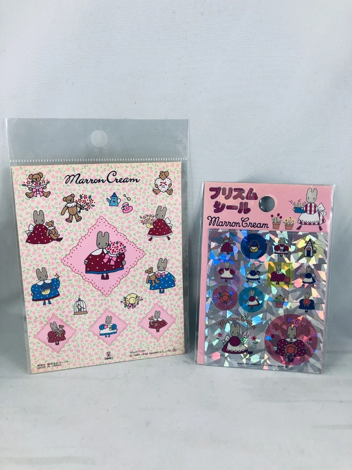 2 hojas adhesivas vintage Sanrio Marrón Crema.  Prisma estilo NUEVO Japón 1992 1995 Foto 1 de 4