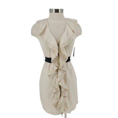 INC Sheath Dress Beige Whisper Sleeveless Ruffle V Neck Petite NWT Womens 2P - Image 1 of 4