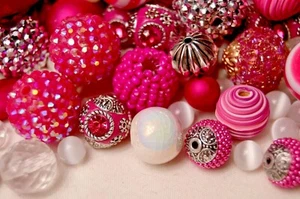 "Magenta" Bead Mix, Large Boho, Resin, Glass Beads 8mm to 28mm BM312 - Picture 1 of 11