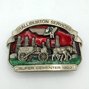 Vintage 1982 Halliburton Services 1920 Cement Truck Oil Oilfield 4" Belt Buckle - Picture 1 of 8