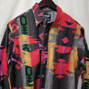 Wrangler Men's Aztec Print 90's Y2K Shirt Western Cowboy Cut 16 1/2 - 34 EUC - Picture 1 of 12