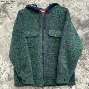 Supreme 23AW Fleece Zip Up Hooded Parka Shirt Teal Leopard Size M - Picture 1 of 9