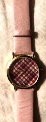 "Reloj para damas ROUSSEAU cuero genuino banda rosa esfera de diamante a cuadros se adapta a 6"" a 8""" Foto 1 de 4