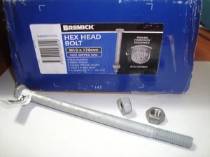 M10 x 170mm Hex Head Bolt & Nut QTY of 25(XXV) Galvanized,, Bremick - Picture 1 of 7