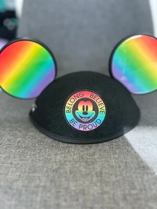 Disney Parks Mickey Mouse Pride Rainbow Be Proud Belong Believe Ear Hat New - Picture 1 of 9