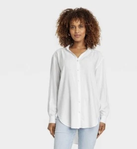 Knox Rose Women Button Down Shirt Size XL Ivory White Long Sleeve Collared Shirt - Picture 1 of 6