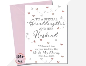Wedding Day card Granddaughter and Husband, Personalised Congratulations wedding - Picture 1 of 7