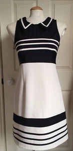 YUMI Retro fitted dress zip elastane stripe pearl button Office Smart size 10 - Picture 1 of 7