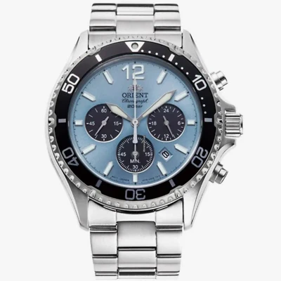 Orient Mako Solar Light Blue Dial Stainless Steel Strap Mens Watch RA-TX0206L10B - Image 1 of 4