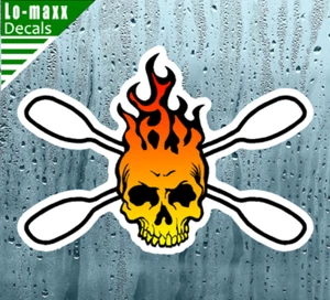 Whitewater Flaming Skull And Paddle Watersports Kayaking Printed Vinyl Sticker - Picture 1 of 17