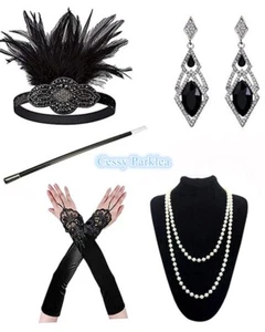 SN-A4-1 1920's Flapper Charleston Costume Accessory 5 Pcs Set Gatsby Gloves - Picture 1 of 10