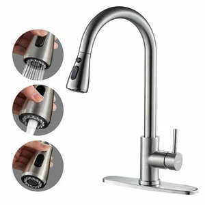 Brushed Nickel Kitchen Faucet Pull Down Spray Stainless Steel Sink Tap w/Cover - Picture 1 of 14