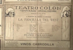 Programa Colon Teather Opera La Fanciulla Del West G D Rizza C Galeffi 1930 - Imagen 1 de 2
