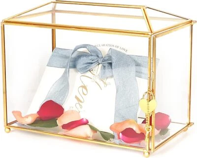 12.6" Glass Wedding Card Box w/Lock, Geometric Terrarium Foto 1 de 4