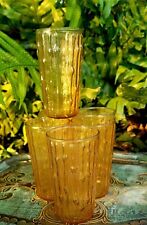 Vintage MCM Anchor Hocking Tahiti Bamboo Tumblers, Amber Glass X6