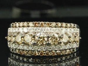 2.30Ct Champagne Lab Created Half Eternity Wedding Band 14K White Gold Plated - Picture 1 of 8