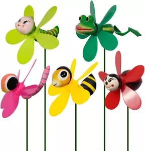 Garden Decor Pinwheels, 5-Pack Colorful 3D Lovely Insect Whirligigs Wind Spinner - Picture 1 of 12