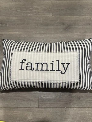 24X12 Throw Pillow Black And White Striped “family” - Image 1 of 4