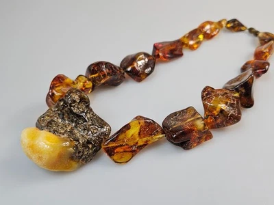 Large Amber Necklace, Genuine Jewelry, Gemstone, Brown/Green, Good for... - Image 1 of 4