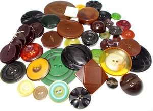 Vintage Bakelite Casein Celluloid Plastic Buttons Carved Molded Coat Lot 48 pcs - Picture 1 of 13