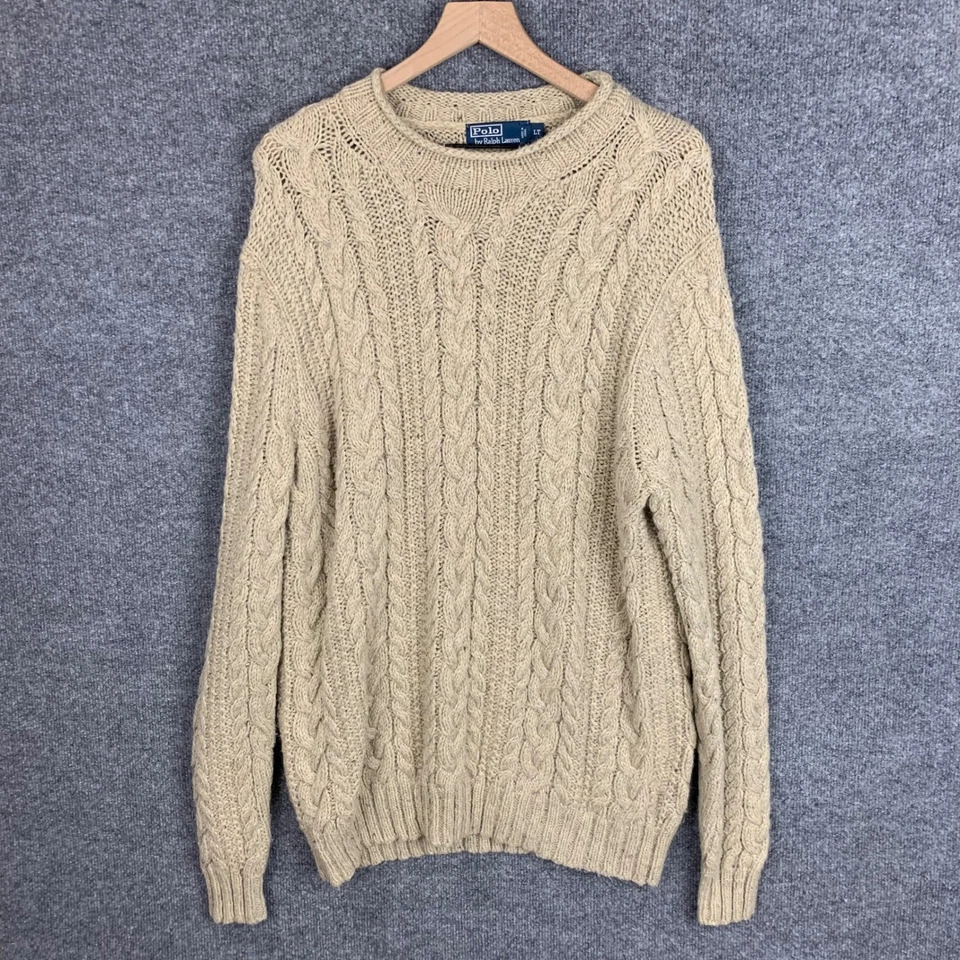 Polo Ralph Lauren Cable Knit Sweater LT Beige Wool Alpaca Blend Crew Neck - Image 1 of 4