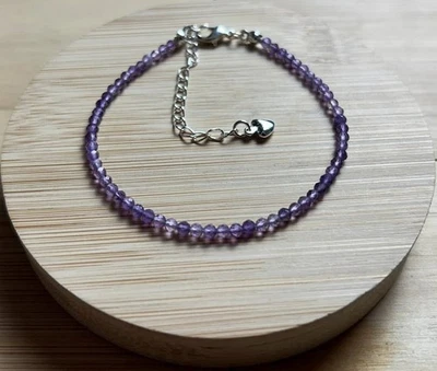 天然紫色紫水晶 3 毫米刻面圆形宝石串珠女式手链 6-8 — 第 1/4 张图片