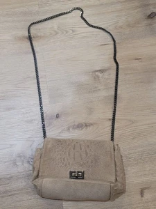  BORSE EN PELLE Gray Crocodile Style Leather Shoulder Bag Made In Italy 9x6x3 - Picture 1 of 7