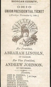 1864 PRÄSIDENTENTICKET HANDZETTEL ABRAHAM LINCOLN JOHNSON OHIO UNION BÜRGERKRIEG - Bild 1 von 3