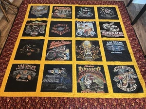 Vintage Handmade Harley Davidson T Shirt Quilt Blanket 70 X 70 Bed Size - Picture 1 of 19