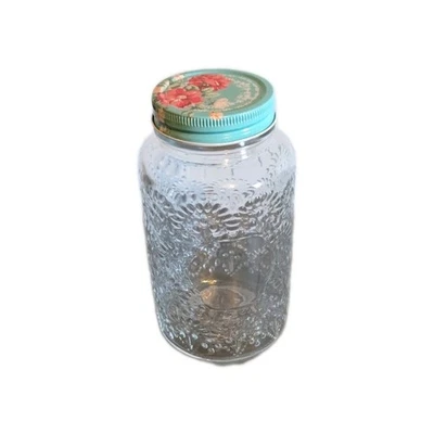 TARRO DE ALBAÑIL DE VIDRIO DE ALMACENAMIENTO PARA MUJER PIONERA BETSY Y TAPA ROSCADA PARA FLORA 32 oz Foto 1 de 4