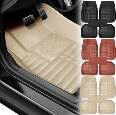 Rubber and Leather Floor Mats Car All Weather Heavy Duty Car Mats Liners BLACK Foto 1 de 4