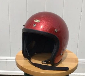 VTG 1960’s Motorcycle Helmet Red Metal Flake Japan Retro Classic - Picture 1 of 11