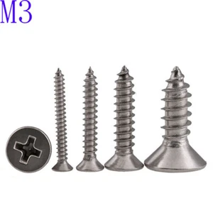 M3 201 Stainless Steel Phillips Cross Countersunk Head Tapping Screws DIN 7982 - Picture 1 of 4