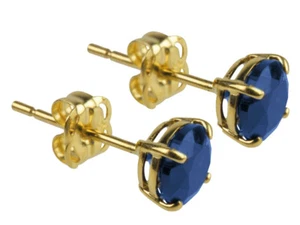 9ct Gold Birthstone Stud Earrings Round Created Sapphire September - Picture 1 of 4