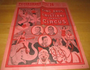 Circus Mailer King Brothers and Cristiani Combined circus 22x28" 8 pages 1940s - Picture 1 of 6