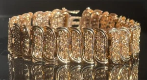 STUNNING YELLOW GOLD 5 CARAT DIAMOND WIDE TENNIS BRACELET - Picture 1 of 12