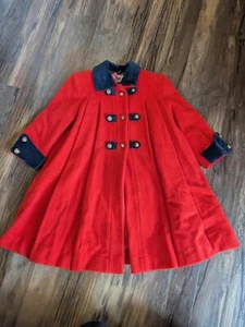 Vintage Rothschild Wool Coat Girls Sz 4 Red Button Front Lined Classic - Picture 1 of 6