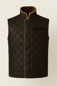 Giubbotto gilet uomo pelle di pecora marrone e vera pelliccia di shearling XXS - 6XL - Foto 1 di 3