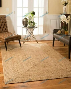 Art Deco Indian Area Rugs 3 x 5 Feet Beige Square Hand Woven Jute Carpet - Picture 1 of 8