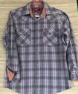 Camisa Western Pearl a presión para hombre mediana vaquero rodeo a cuadros gris óxido manga larga - Imagen 1 de 7