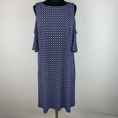 Vestido recto Donna Morgan para mujer EE. UU. 12 estampado geométrico estampado hombro frío casi nuevo Foto 1 de 4
