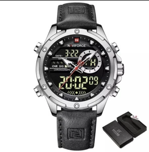 NAVIFORCE🇬🇧Men’s Watch, Silver /Black Leather. Analog/Digital Sport/Military. - Picture 1 of 12