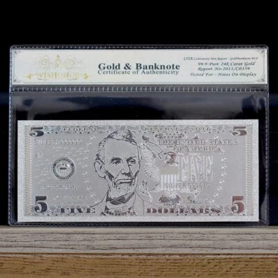 100mg .999 Silver 2006 $5 Five Dollar Bill Federal Reserve Banknote White COA - Image 1 of 2