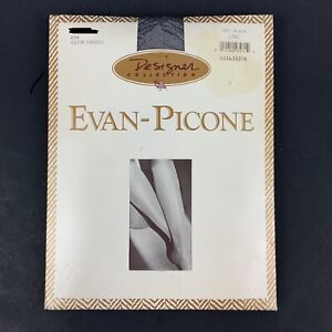 Evan Picone Pantyhose Size Long Black Gray Satin Tweed Designer Collection Vtg