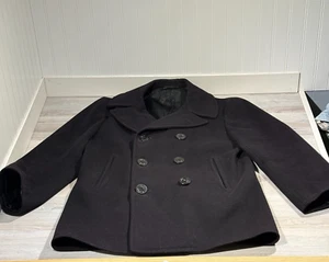 Abrigo vintage azul marino DSA lana jersey guisante para hombre 38 doble pecho azul marino - Imagen 1 de 16
