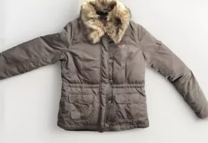 Hollister Women's LARGE Faux Fur Flannel Lined Parka Jacket Coat brown/green - Picture 1 of 10