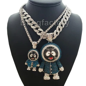 BRICK SQUAD 2 ESKIMO PENDANT & 20" Full Iced Miami Cuban Choker Chain Necklace - Picture 1 of 26