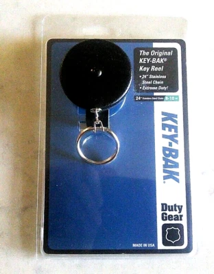 Carrete de llave con cadena de acero inoxidable de 24" con lazo de cinturón de cuero negro de 2 1/4" Foto 1 de 2