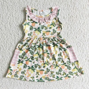 Summer Baby Girls Fruit Floral Pretty Sleeveless Dress With Pocket - Picture 1 of 1